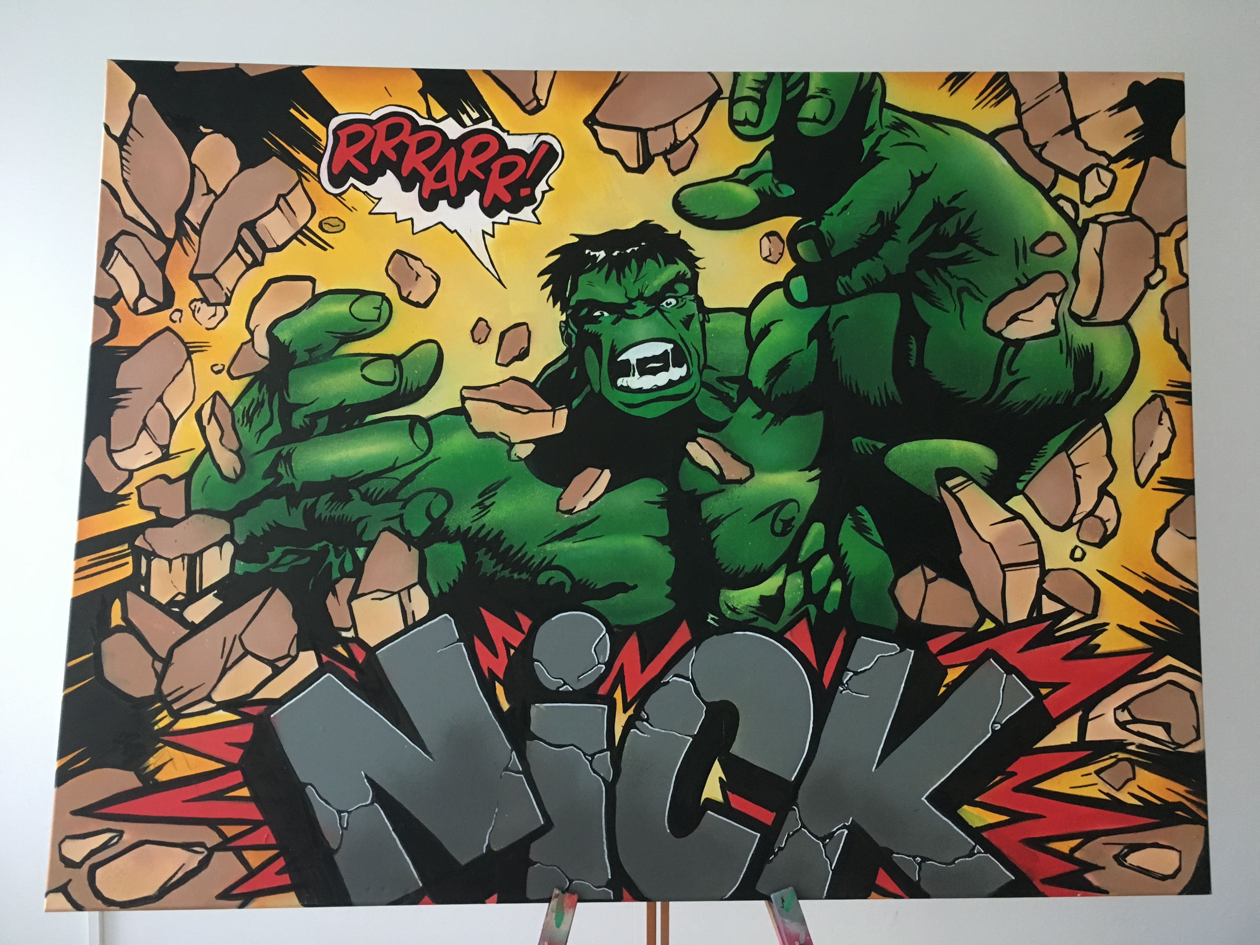 The Hulk graffiti schildering schilderij muurschildering canvas Kinderfeestje workshop bedrijfsuitje graffiti spuiten